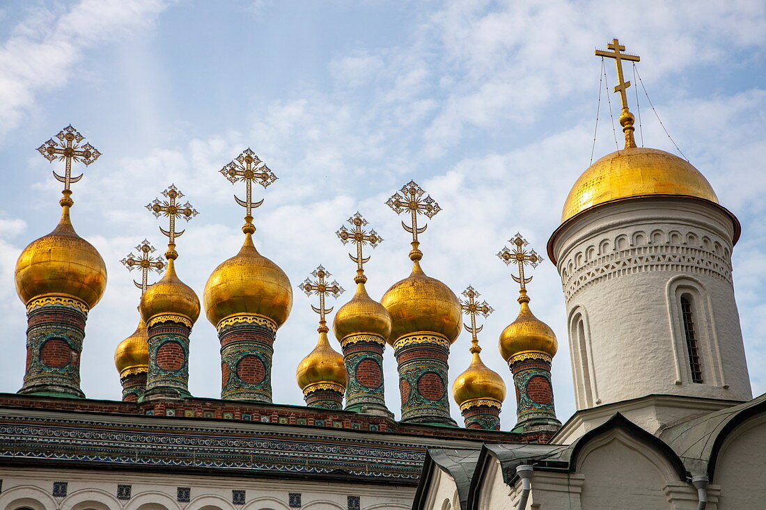 Domes of the Terem Palace Church at the Moscow Kremlin, Moscow, Russia, Europe