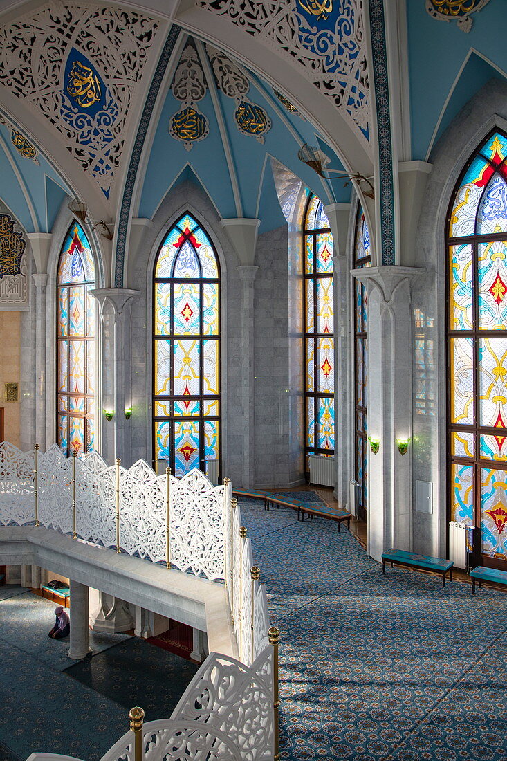 Innenansicht der Kul Sharif Moschee im Kasaner Kreml, Kasan, Bezirk Kasan, Republik Tatarstan, Russland, Europa