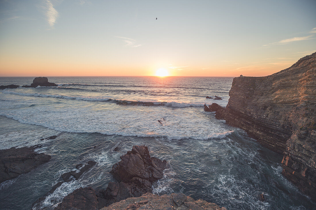 Landscape shot of the sea coast in Portugal, sea, sunset, Portugal