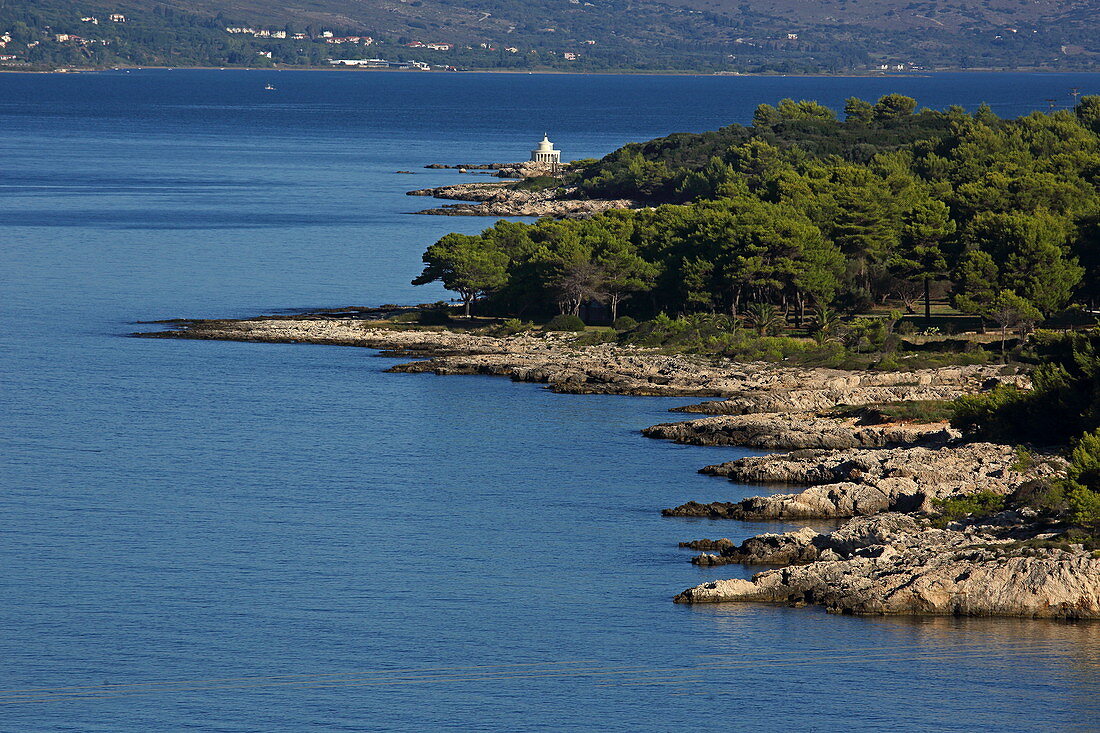 Golf von Argostoli mit dem Leuchtturm an der Spitze, Argostoli, Insel Kefalonia, Ionische Inseln, Griechenland