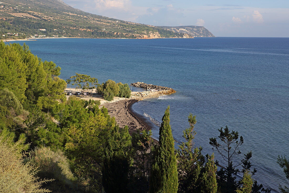 View of Pessada Harbor and the west coast of Kefalonia Island, Ionian Islands, Greece
