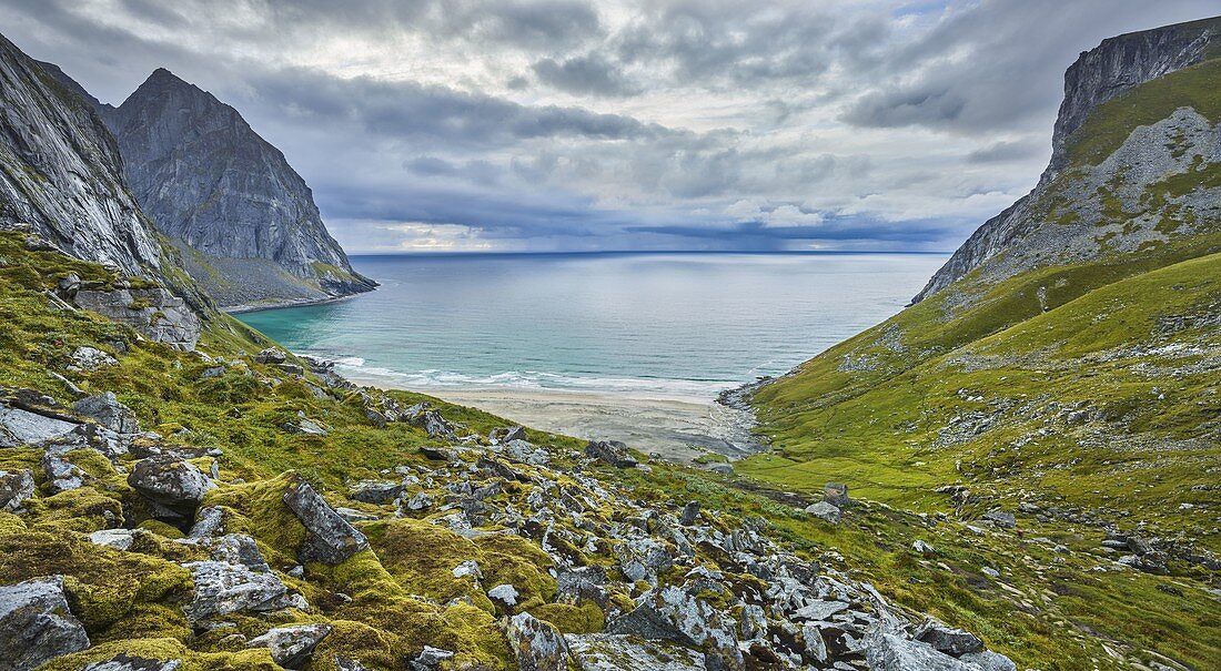 Kvalvika Strand, Kjerringa, Moskenesoya, Lofoten, Nordland, Norwegen