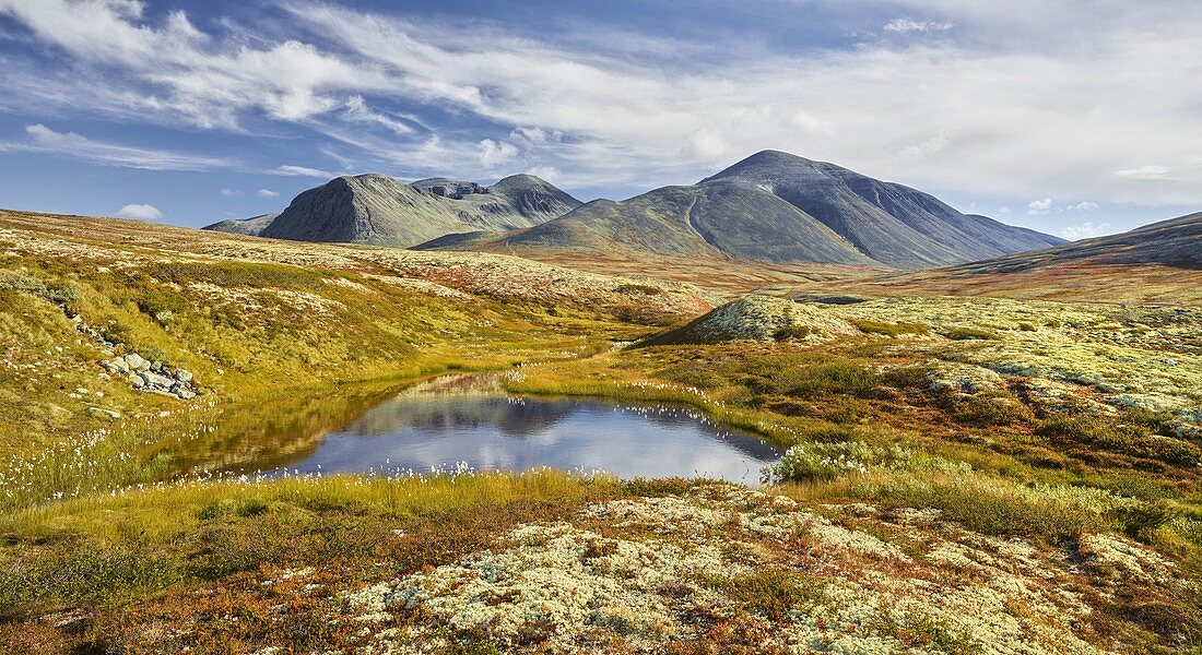 Nameless lake, Rondslottet, Storronden, Rondane National Park, Oppland, Norway