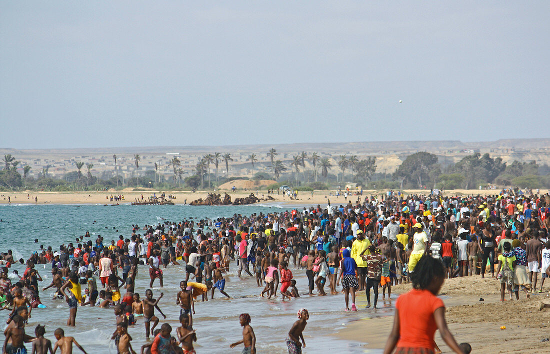 Angola; southern part of Namibe Province; popular beach in Namibe town; Sunday bathing pleasure