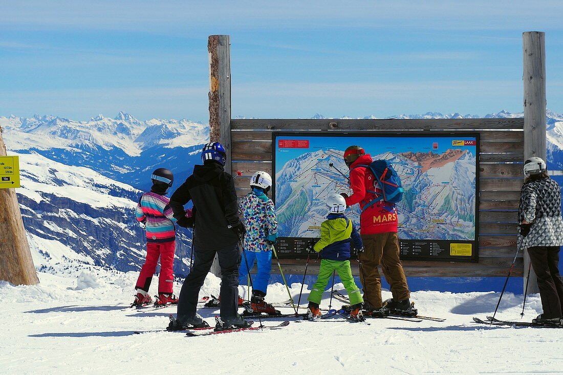 Skigebiet Flims-Laax, Graubünden, Schweiz