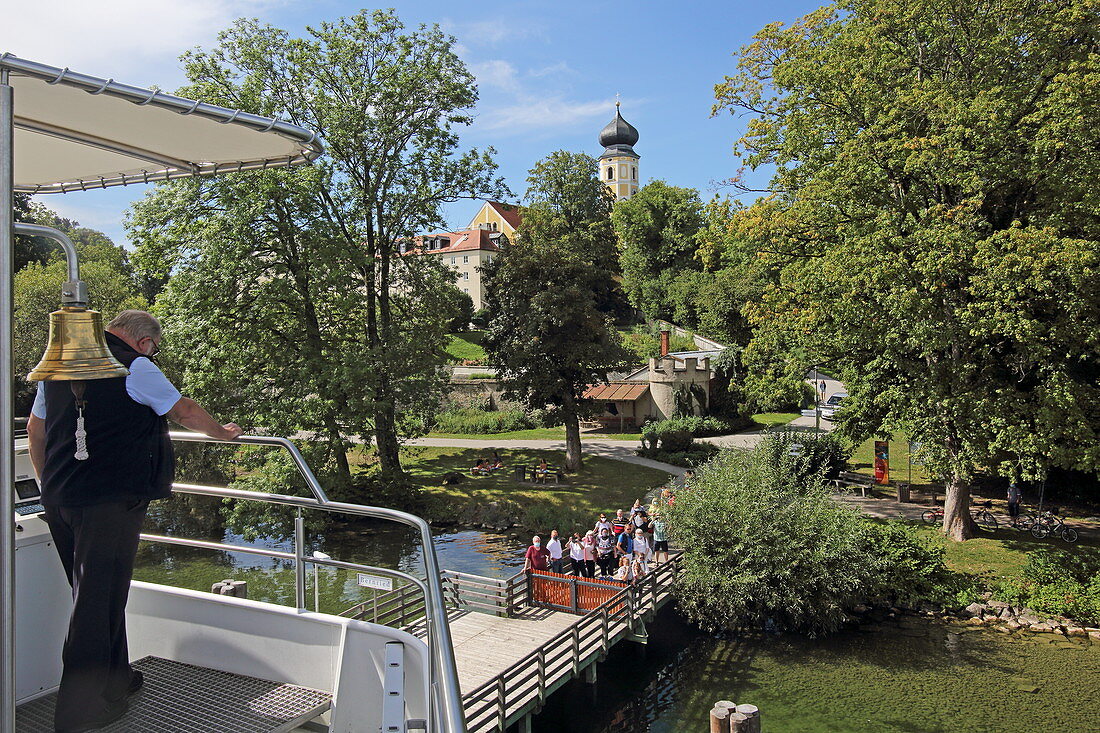 Bernried jetty with the monastery, Starnberger See, 5-Seen-Land, Upper Bavaria, Bavaria, Germany