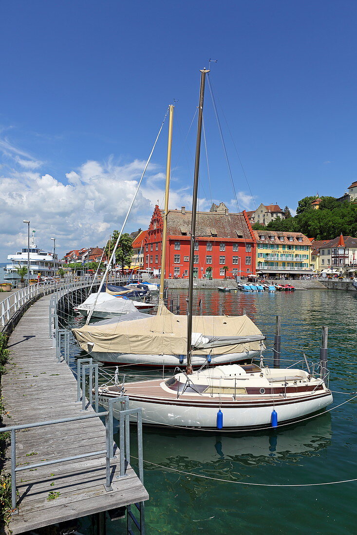 View over the harbor and the town of Meersburg, Baden-Wuerttemberg, Germany
