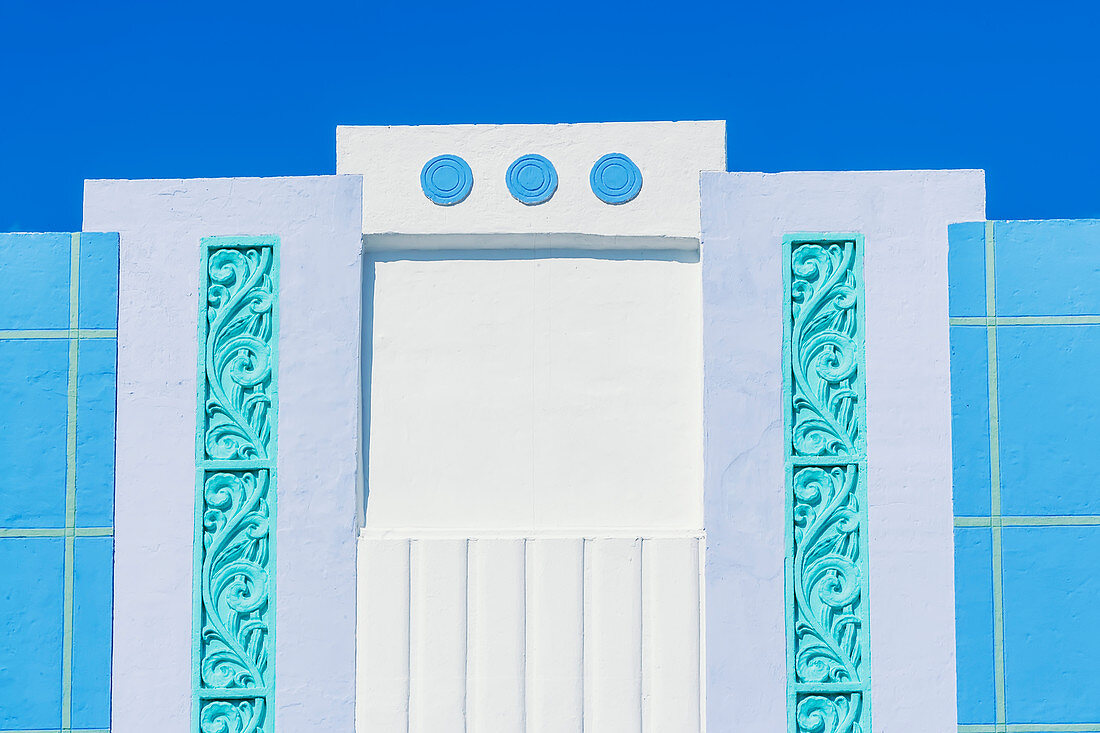 Art deco hotel facade, Ocean drive, South Beach, Miami, Florida, USA