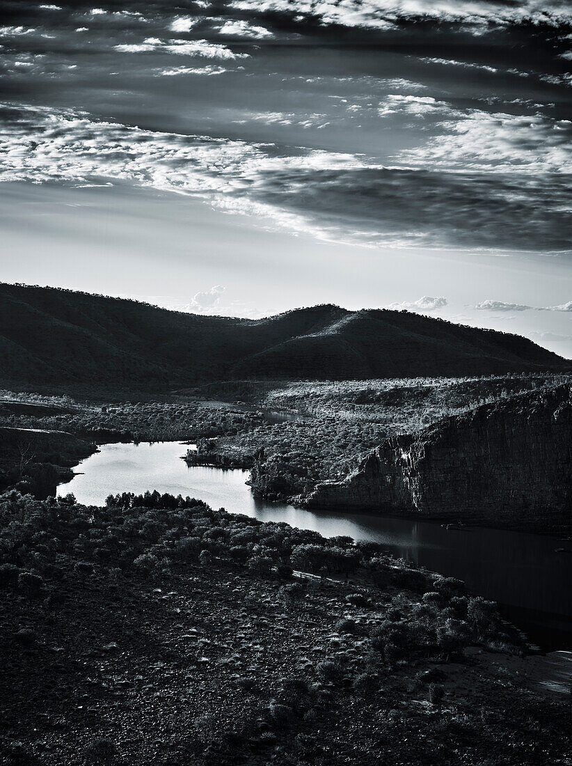 Pigeon Hole Lookout bei Sonnenuntergang, El Questro Wilderness Park, Kununurra, Western Australia, Australien