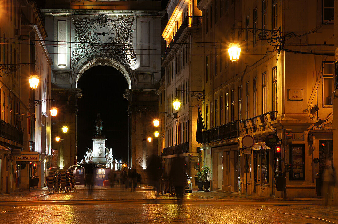 The Arco da Rua Augusta at night, Lisbon, Portugal, Europe