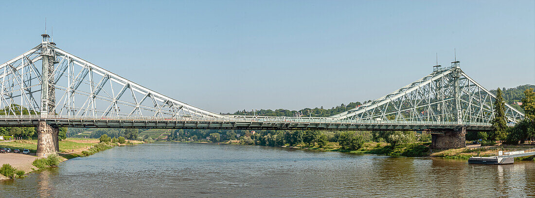 Panorama of the "Blaues Wunder" bridge (Loschwitzer Brücke) in Dresden, Saxony, Germany
