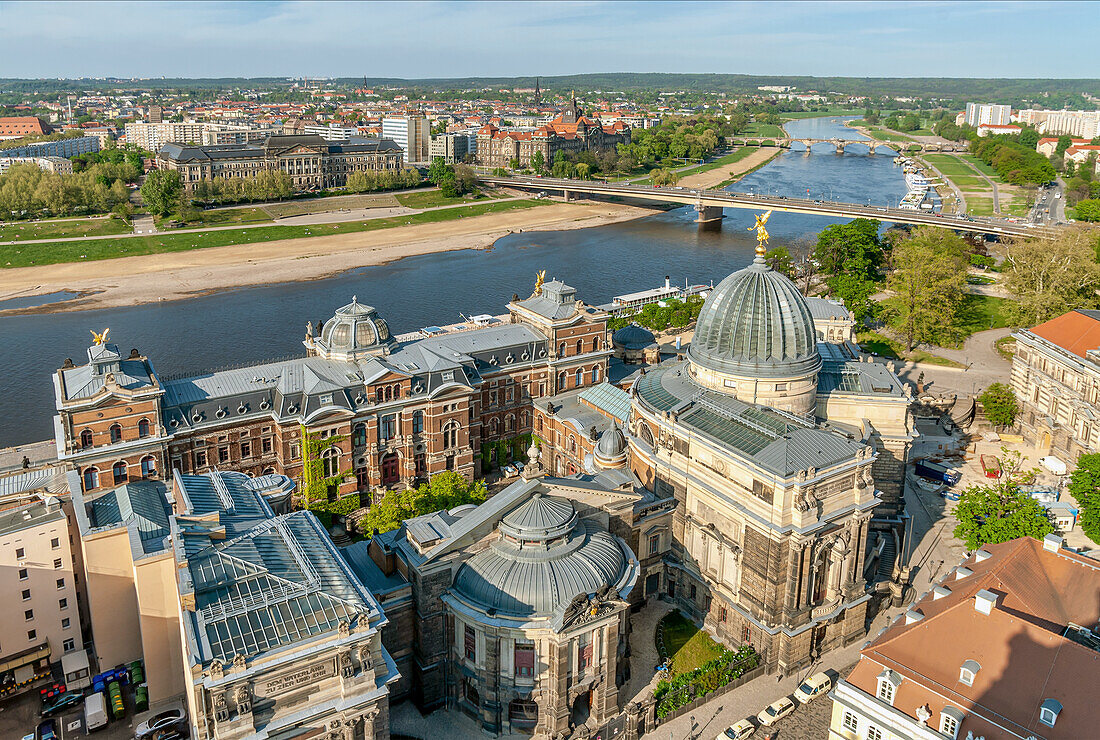View from the Frauenkirche over the old town and the Elbe valley of Dresden, Saxony, Germany
