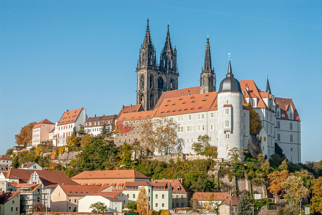 Albrechtsburg Castle and Cathedral of Meissen, Saxony, Germany, seen from the Elbe side