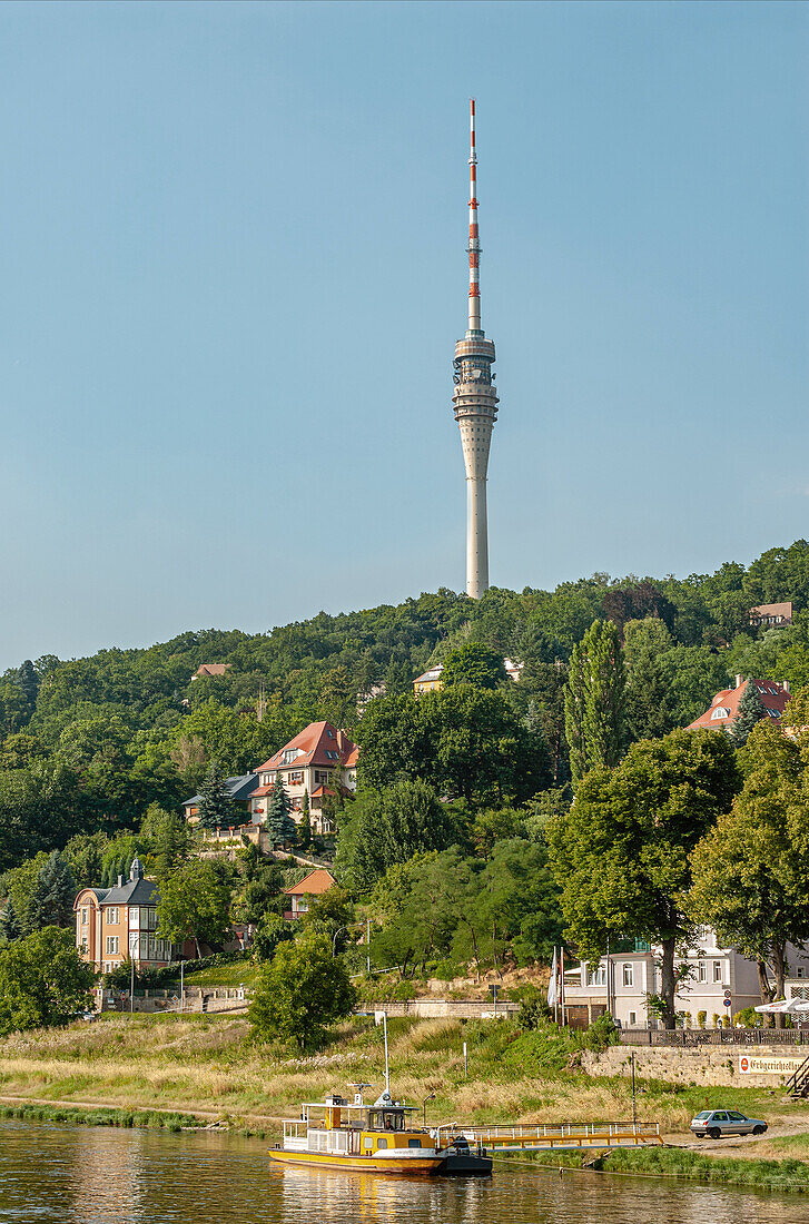 Elbe valley and television tower of Dresden, Saxony, Germany