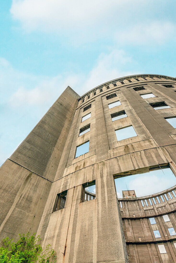 Ruin of the former second gasometer next to the Panometer exhibition of Dresden, Saxony, Germany