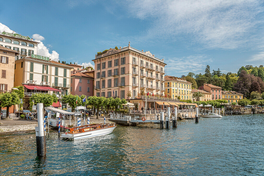Lake promenade of Bellagio seen from the sea side, Lombardy, Italy