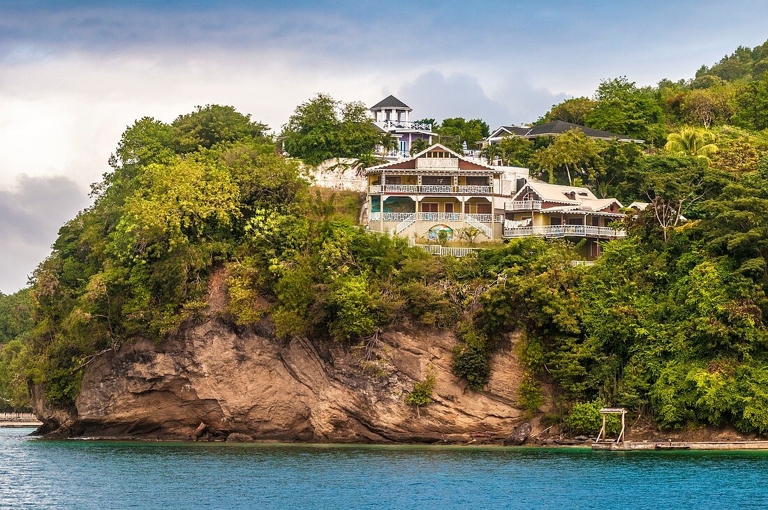 Caribbean, Lesser Antilles, Saint Vincent and the Grenadines, Bequia Island, Port Elizabeth, cliffside villa on Princess Margaret Bay 