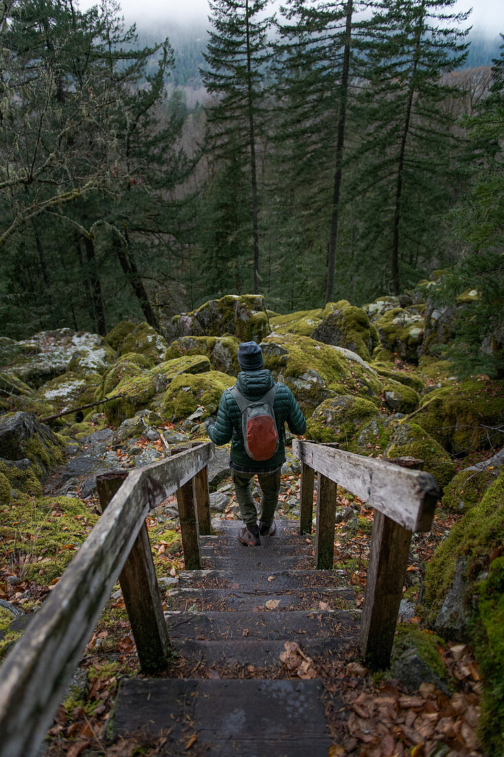 Canada, British Columbia, Squamish, Man hiking along trail