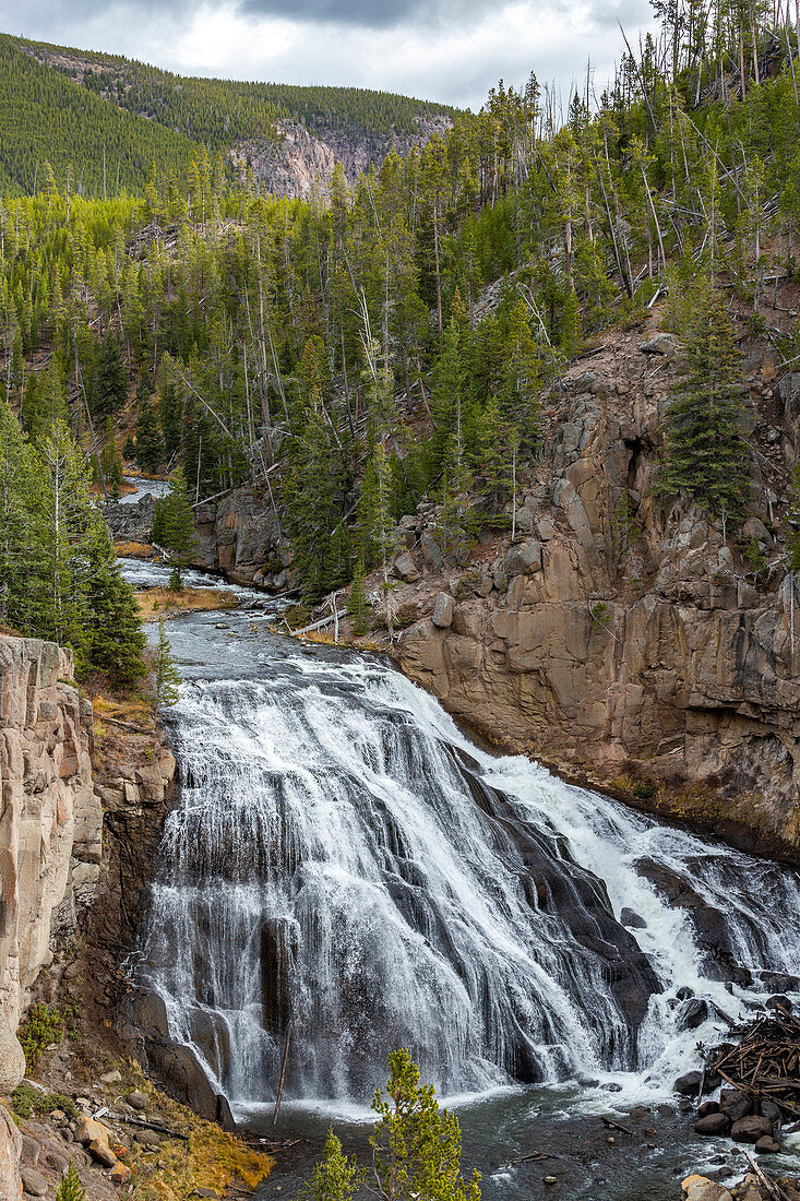 USA, Wyoming, Yellowstone-Nationalpark, Gibbon Falls auf dem Gibbon River im Yellowstone-Nationalpark