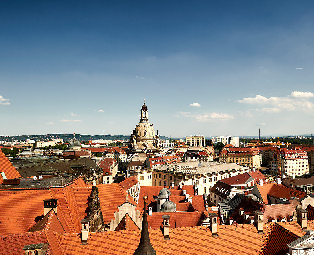 View over the roofs of Dresden to the Frauenkirche, Dresden, Germany