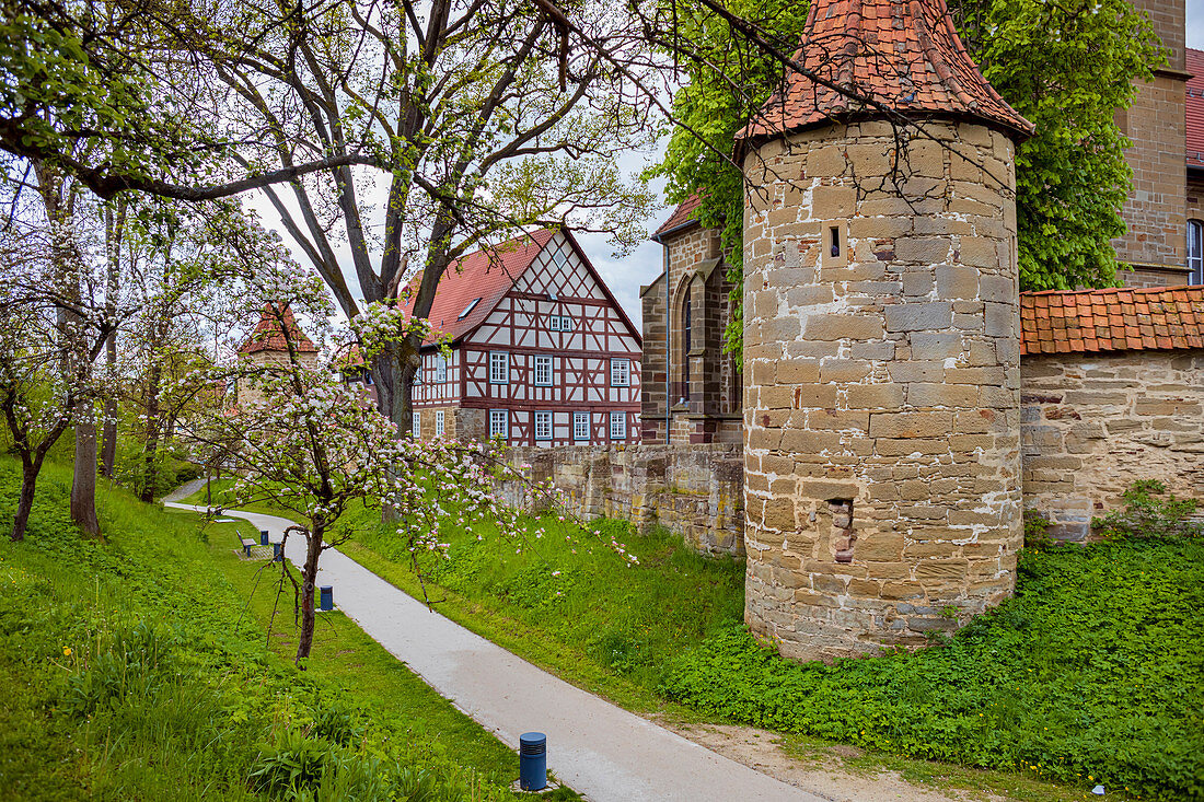 City wall and moat in Bad Rodach, Bavaria, Germany