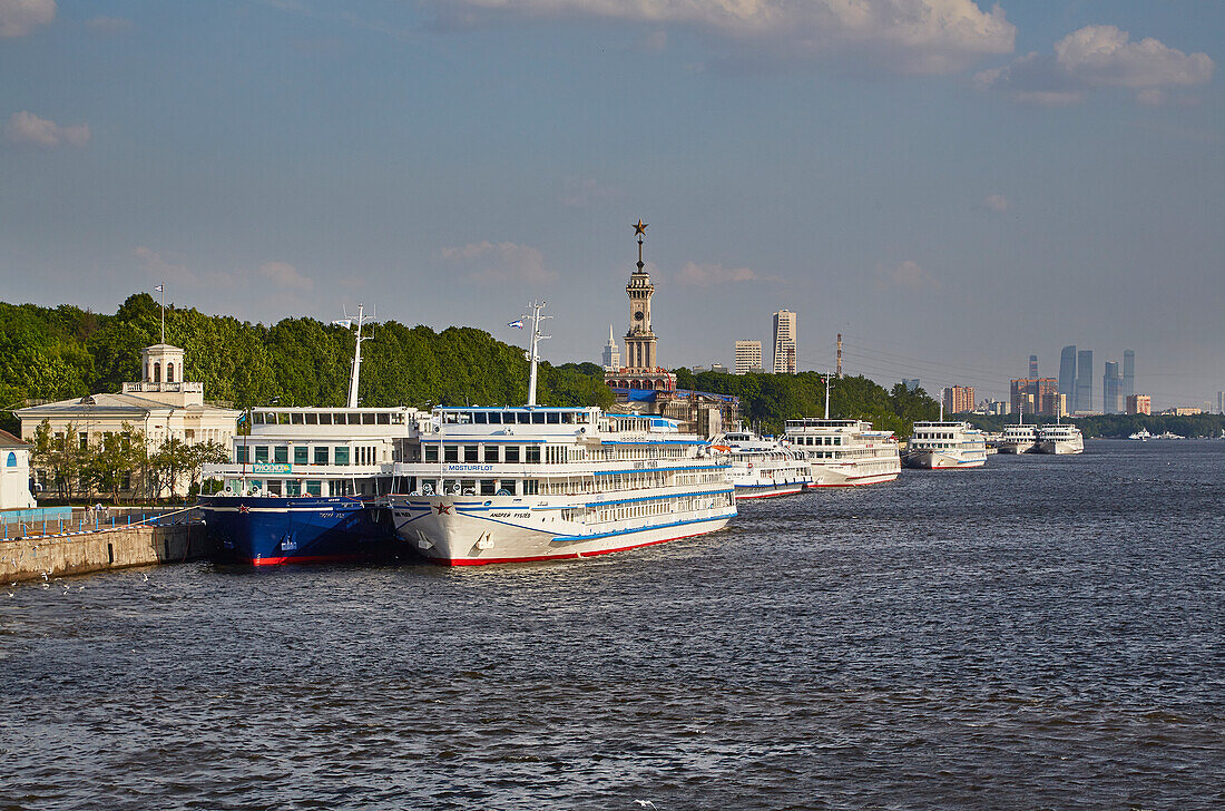 Moscow, cruise ship at the ship pier Severnij Port on Moscow-Volga Canal, Russia, Europe
