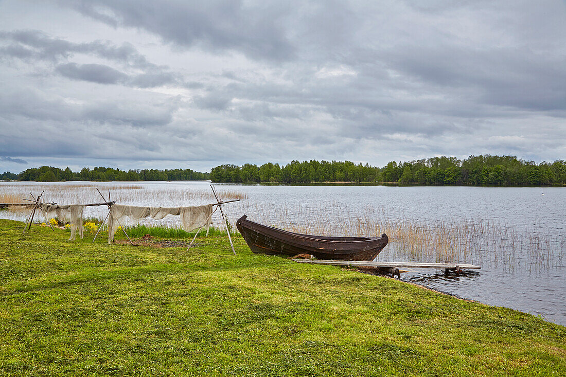 Fishing on Museum Island Kishi, Kizhi Island, Kizhi Island, Lake Onega, Republic of Karelia, Russia, Europe
