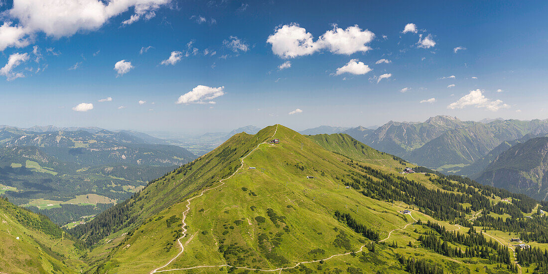 Panorama from the Kanzelwand, 2058m to the Fellhorn, 2038m, Oberallgäu, Allgäu, Bavaria, Germany, Europe