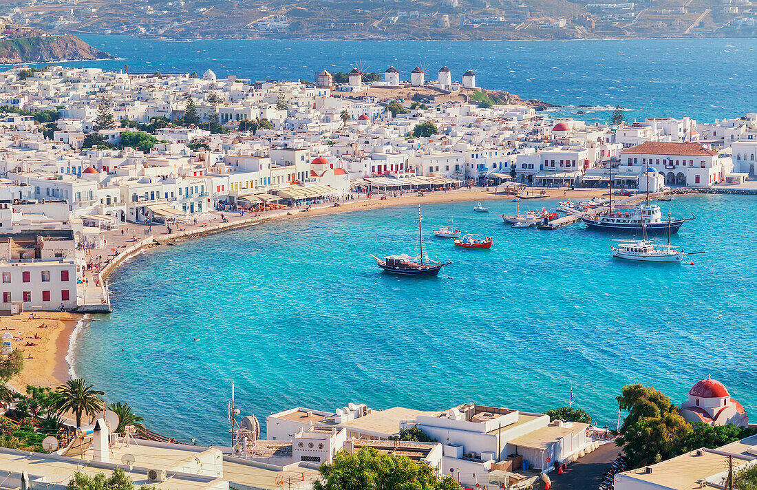 Blick auf Mykonos-Stadt, Mykonos, Kykladen, Griechenland