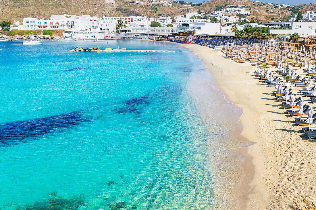 Platis Gialos Strand, Mykonos, Kykladen, Griechenland