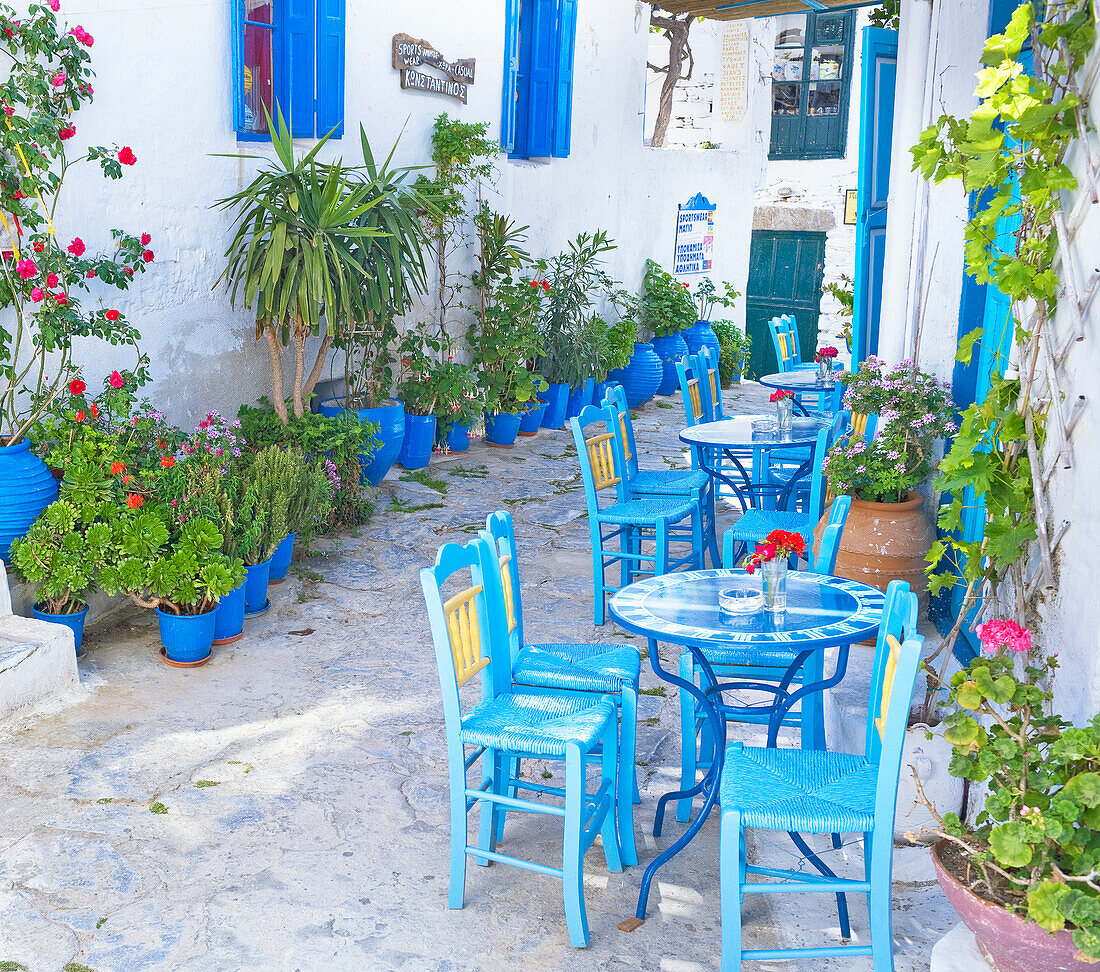 Streetside cafe, Amorgos, Cyclades Islands, Greece, 