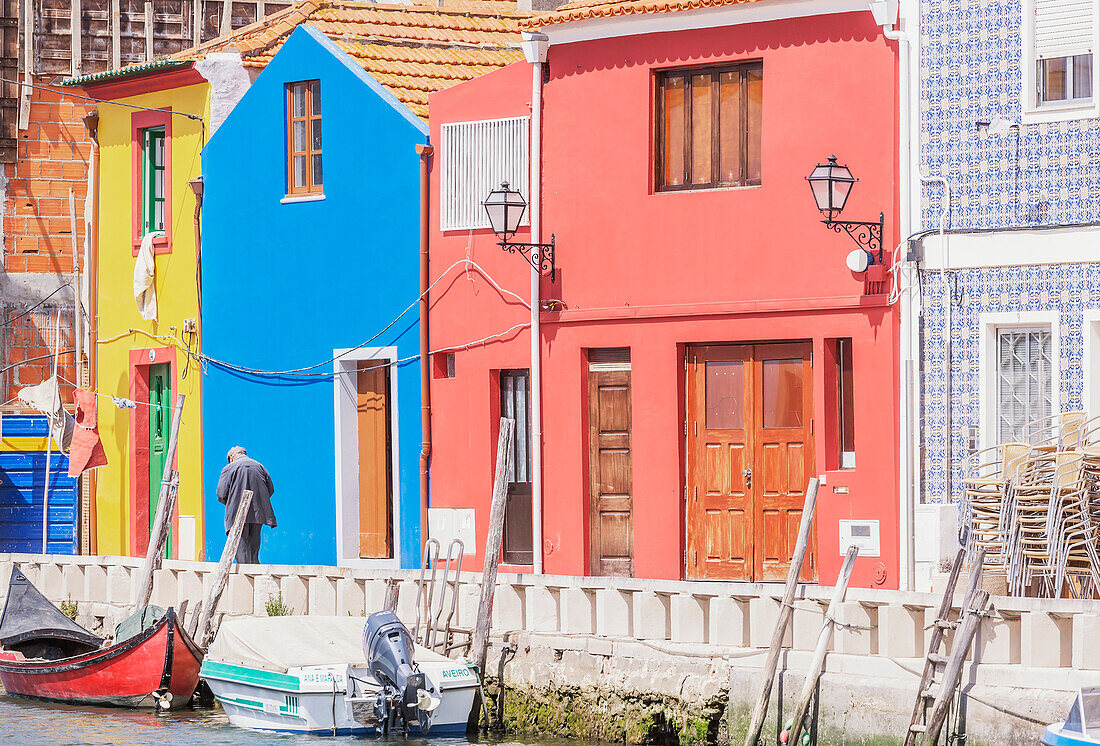 Colourful houses on Aveiro canal,  Aveiro, Beira Litroral, Portugal