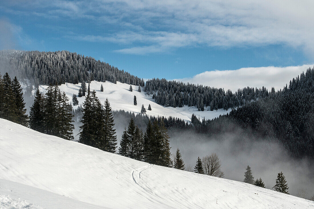 Winter in den Chiemgauer Alpen, Sachrang, Bayern, Deutschland