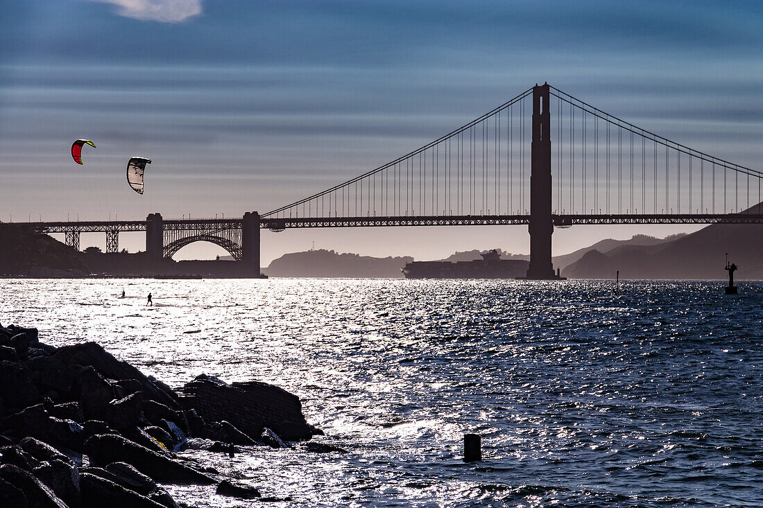 The Golden Gate Bridge in the Bay Area of San Francisco is one of the landmarks of the USA