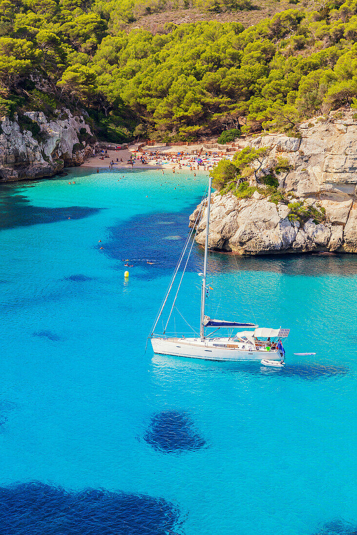 Cala Macarelleta, Erhöhte Ansicht, Menorca, Balearen, Spanien