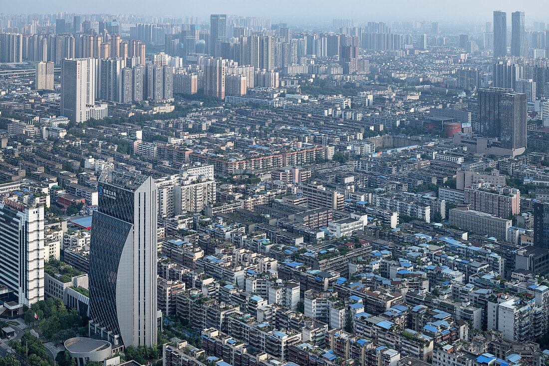 View from the 'West Pearl Tower' television tower on the city of Chengdu, Sichuan Province, China, Asia