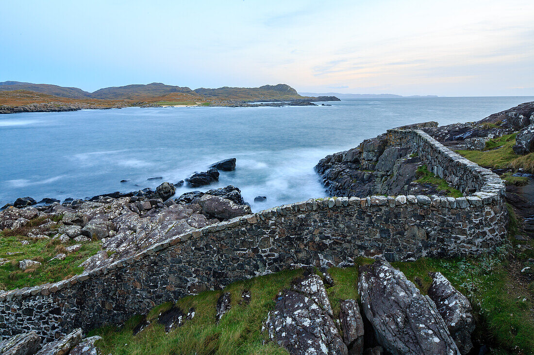Stone wall at Ardnamurchan Lighthouse, Wester Ross, most westerly point of Scotland UK