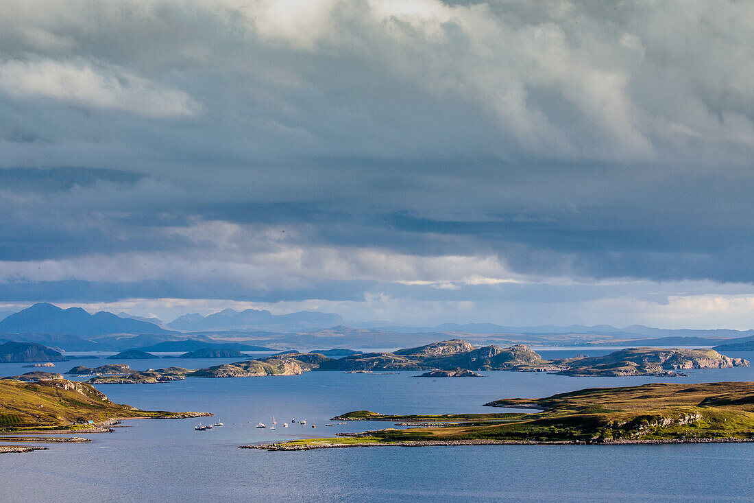 View from Coigach Peninsula, Archipelago, Tangle of Summer Isles, Wester Ross, Scotland, UK