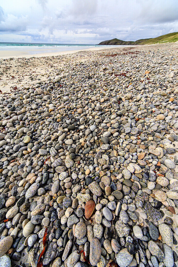 Colorful pebbles, beach, Barra Island, Outer Hebrides, Scotland UK