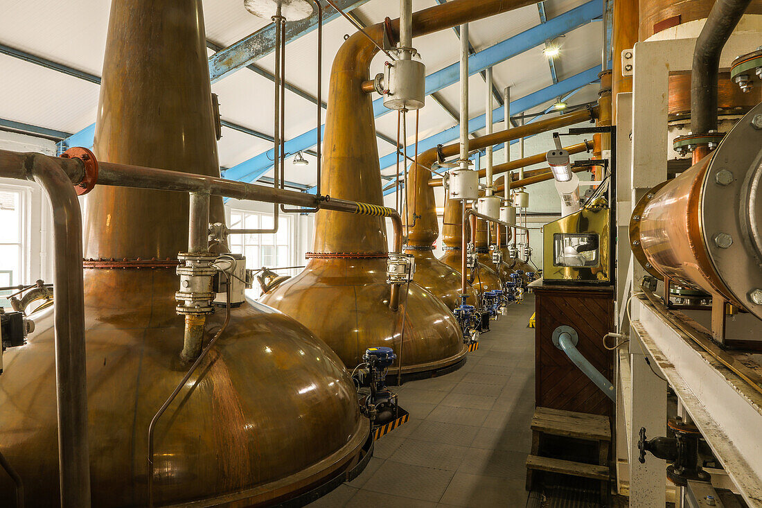 Gooseneck, stills, single malt, Laphroaig Whiskey Distillery, Islay, Scotland UK