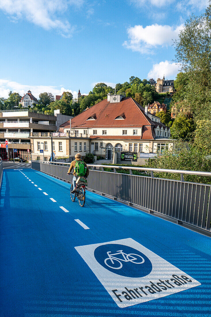 First heated bridge for cyclists in Tuebingen, Baden Wuerttemberg, Germany, Europe