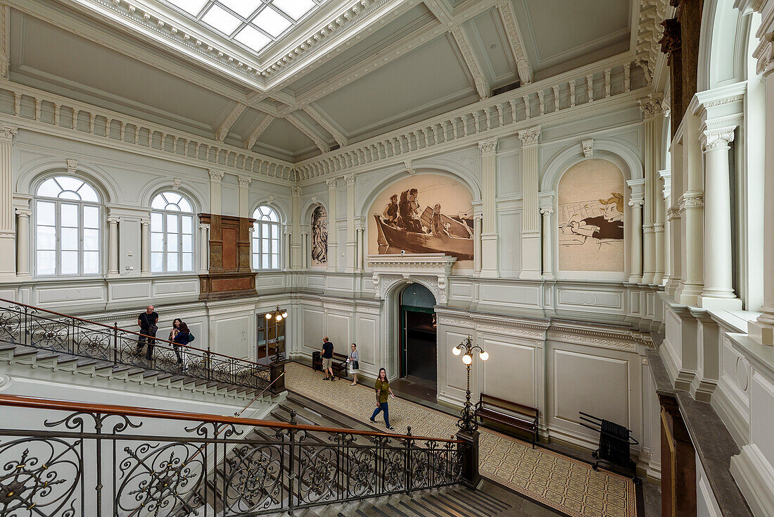 Ateneum Art Museum, staircase inside with ceiling painting by Gallen-Kallela, Helsinki, Finland