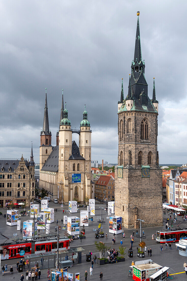 Market square, Marienkirche, Roter Turm, Halle an der Saale, Saxony-Anhalt, Germany