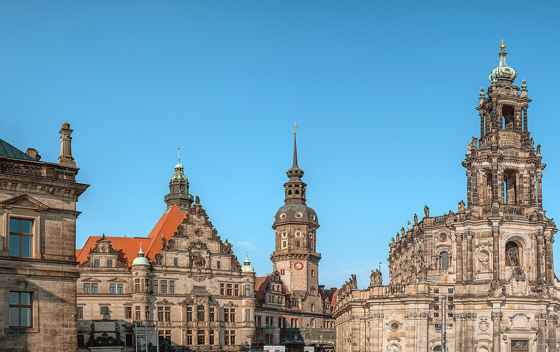 Skyline des Dresdner Schlosses und der Hofkirche, Sachsen, Deutschland