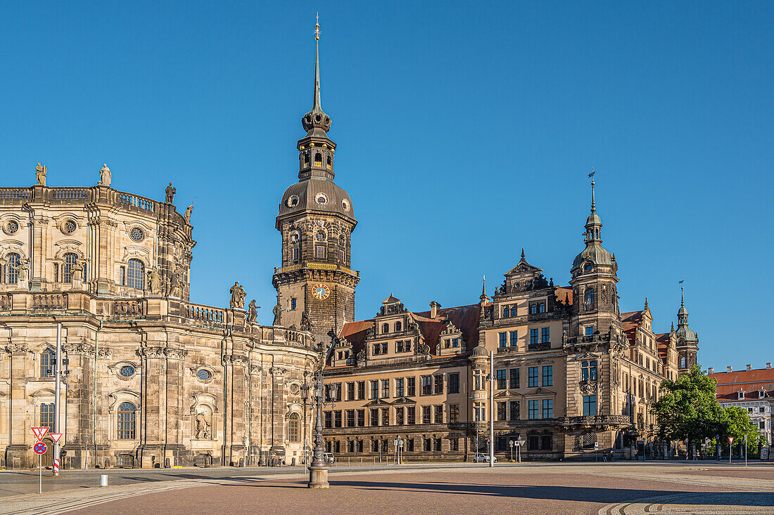 Theaterplatz with Dresden Castle in the background, Saxony, Germany