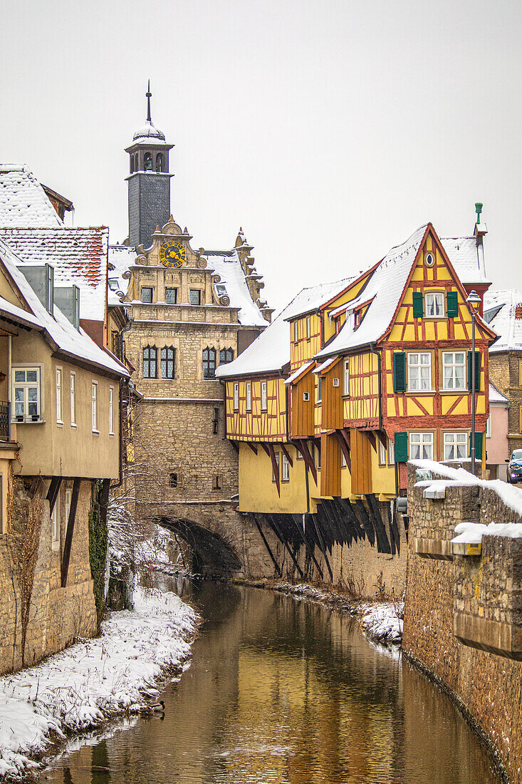 Winter at Malerwinkel in Marktbreit, Kitzingen, Lower Franconia, Franconia, Bavaria, Germany, Europe