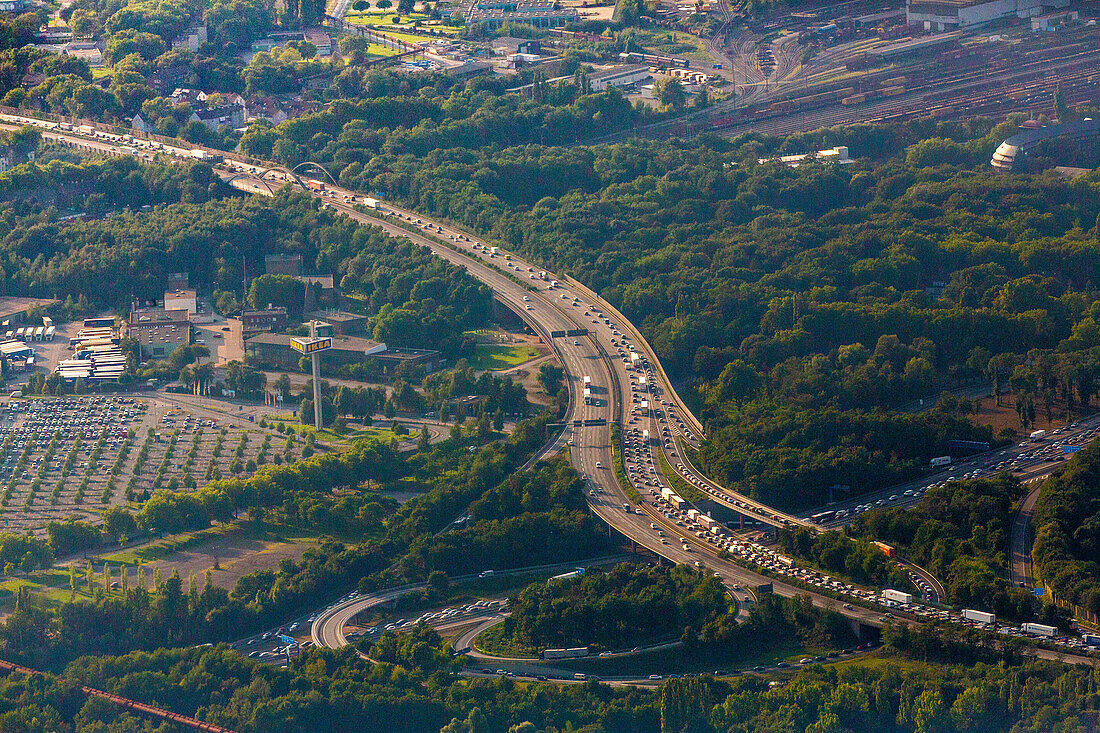 A42, motorway junction with A59, Duisburg-Nord, aerial view, German motorway