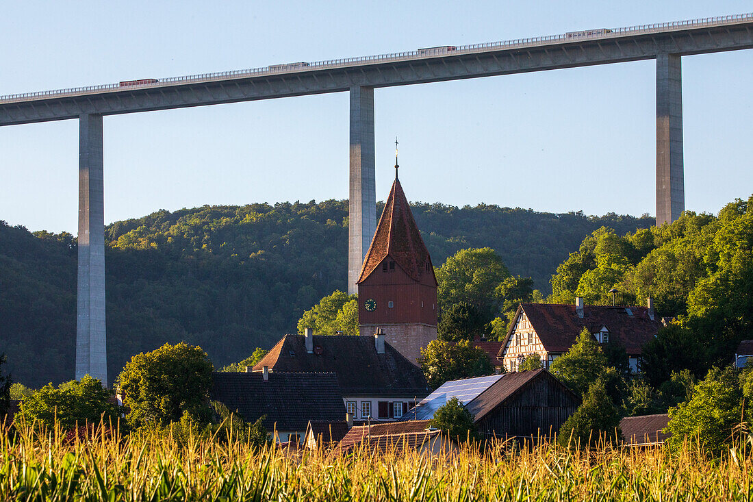 Kochertalbrücke, A6, highest motorway bridge in Germany, crosses the Kocher near Geislingen, German motorway,