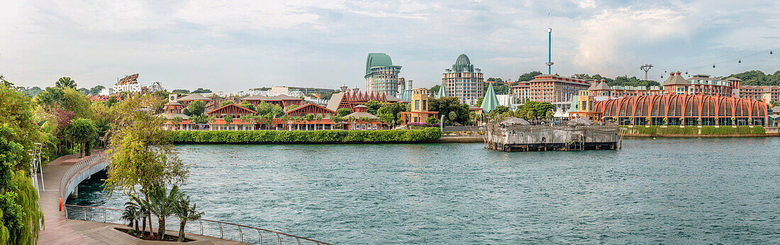 Panorama of the harbor promenade of Sentosa Island, Singapore