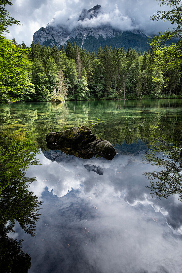 View of the Badersee, Grainau near Garmisch-Partenkirchen, Upper Bavaria, Germany